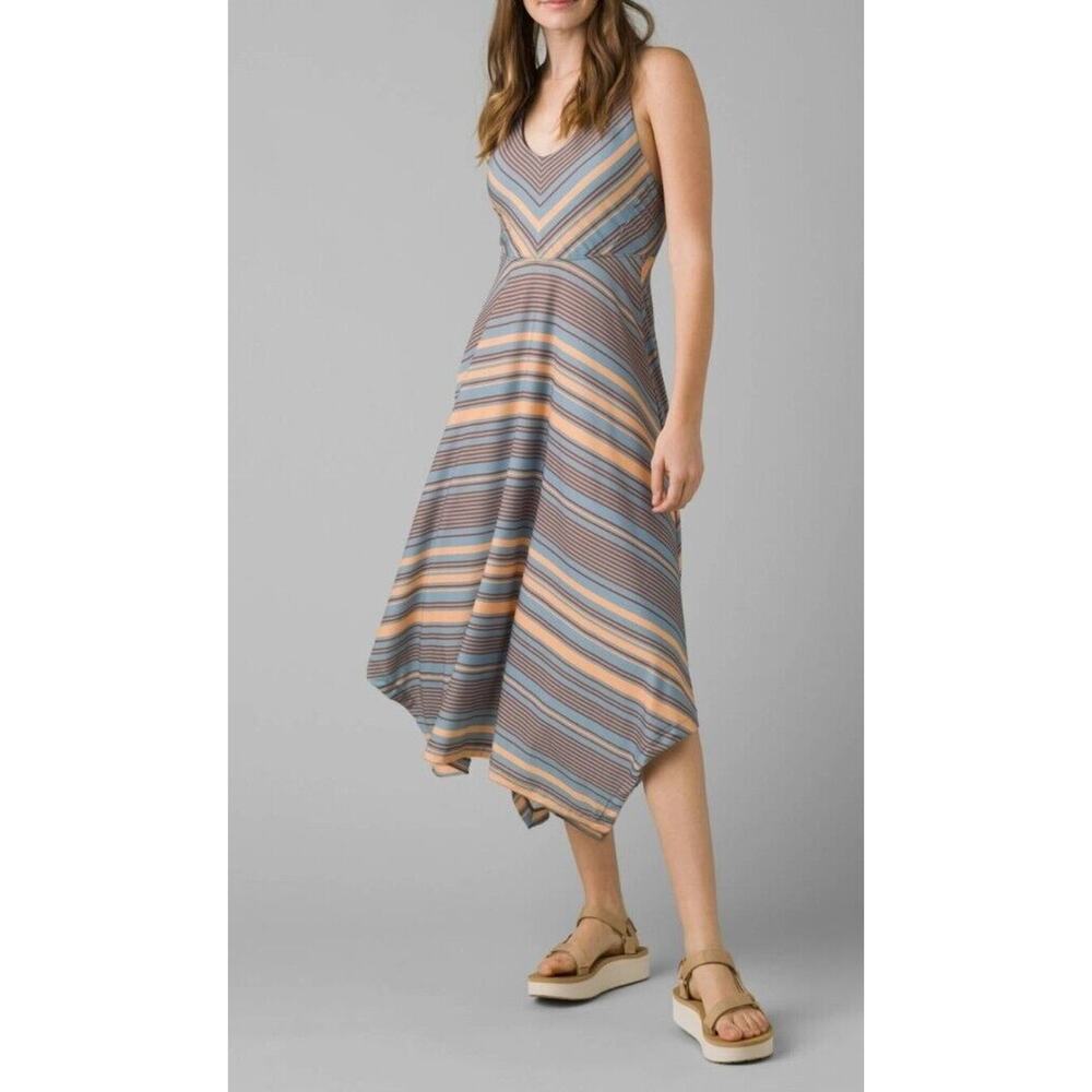 Womens Athletic Casual Prana Saxon Dress Green Solei Stripe Size XLarge Travel